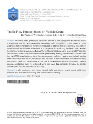 Traffic Flow Forecast based on Vehicle Count
