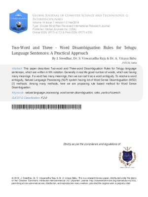 Two-word and Three-word Disambiguation Rules for Telugu Language Sentences: A Practical Approach