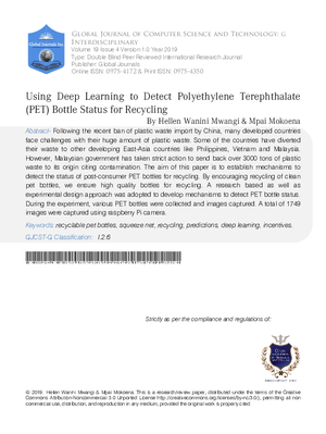 Using Deep Learning to Detect Polyethylene Terephthalate (PET) Bottle Status for Recycling