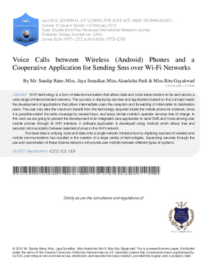 VOICE CALLS BETWEEN WIRELESS (ANDROID) PHONES AND A COOPERATIVE APPLICATION FOR SENDING SMS OVER WI-FI NETWORKS