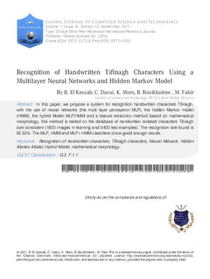 Recognition of handwritten Tifinagh characters using a multilayer neural networks and hidden Markov model