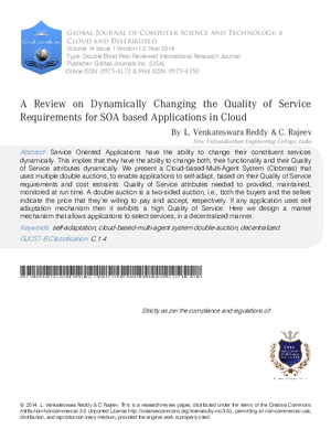 A Review on Dynamically Changing the Quality of Service Requirements for SOA based Applications in Cloud