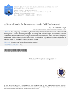 A Secured Model for Resource Access in Grid Environment