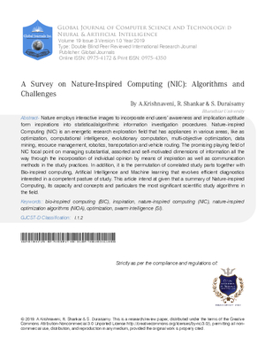 A Survey on Natural Inspired Computing (NIC): Algorithms and Challenges