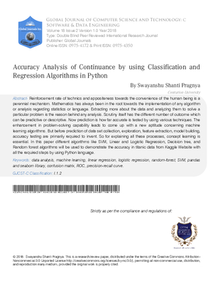Accuracy Analysis of Continuance by using Classification and Regression Algorithms in Python