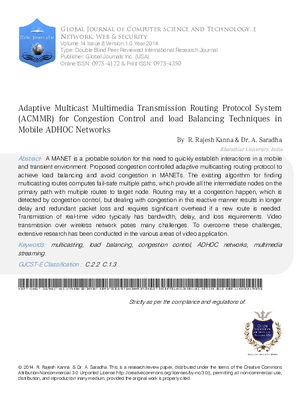 Adaptive Multicast Multimedia Transmission Routing Protocol System (ACMMR) for Congestion Control and Load Balancing Techniques in Mobile Adhoc Networks