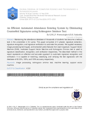 An Efficient Automated Attendance Entering System by Eliminating Counterfeit Signatures using Kolmogorov Smirnov Test