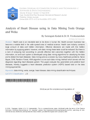Analysis of Heart Disease using in Data Mining Tools Orange and Weka