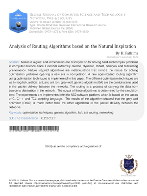 Analysis of Routing Algorithms based on the Natural Inspiration