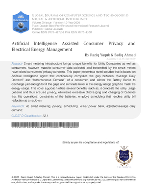 Artificial Intelligence Assisted Consumer Privacy and  Electrical Energy Management