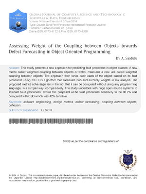 Assessing Weight of the Coupling between Objects towards defect forecasting in Object Oriented Programming