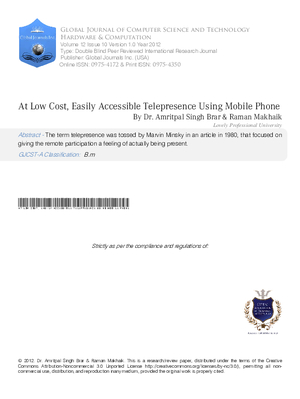 At Low Cost, Easily Accessible Telepresence Using Mobile Phone
