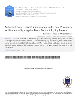Authorised Secure Host Communication under Data Provenance Verification- A Signcryption Based Contract Signing Protocol