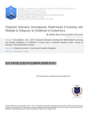Character Education Development Model-based E-Learning and Multiple Intelegency in Childhood in Central Java