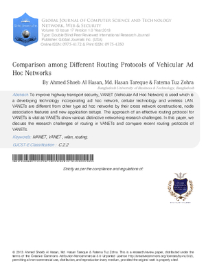 Comparison among Different Routing Protocols of Vehicular Ad Hoc Networks