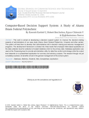 Computer-Based Decision Support System: A Study Of Akanu Ibiam Federal Polytechnic