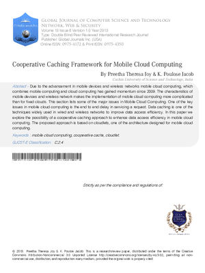 Cooperative Caching Framework for Mobile Cloud Computing