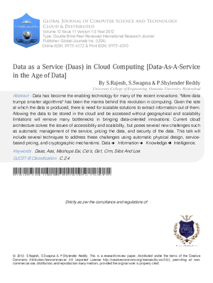 Data as a Service (Daas) in Cloud Computing