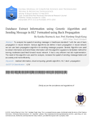 Database Extract Information Using Genetic Algorithm and Sending Message in HL7 Formatted Using Back Propagation