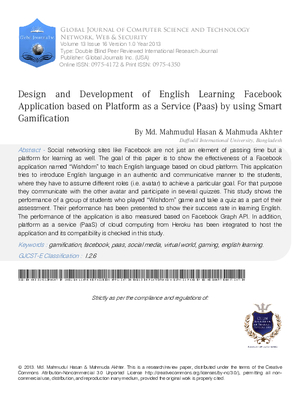 Design and Development of English Learning Facebook Application based on Platform as a Service (PaaS) by using Smart Gamification