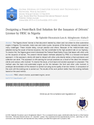 Designing a Front-Back End solution for the Issuance of Drivers2019; License by FRSC in Nigeria