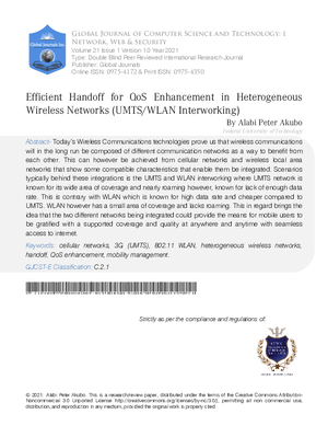 Efficient Handoff for QoS Enhancement in Heterogeneous Wireless  Networks (UMTS/WLAN Interworking)