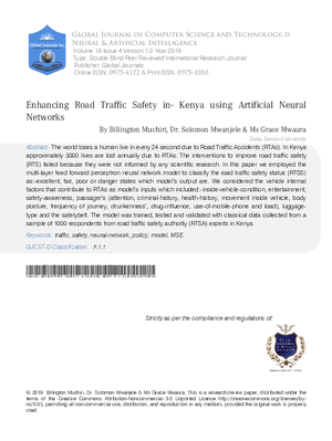 Enhancing Road Traffic Safety in- Kenya Using Artificial Neural Networks