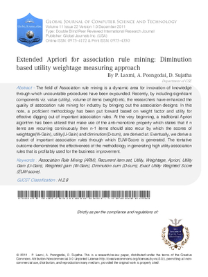 Extended Apriori for association rule mining: Diminution based utility weightage measuring approach