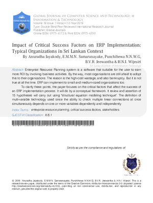 Impact of Critical Success Factors on ERP Implementation: Typical Organizations in Sri Lankan Context