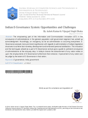 Indian E-Governance System Opportunities and Challenges