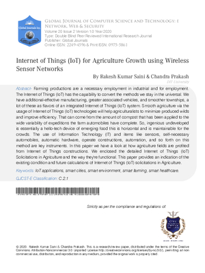 Internet of Things (IoT) for Agriculture growth using Wireless  Sensor Networks