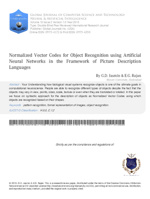 Normalized Vector Codes for Object Recognition Using Artificial Neural Networks in the Framework of Picture Description Languages