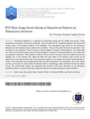 PTP-Mine: Range Based Mining of Transitional Patterns in Transaction Databases