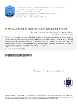 SVM Classification in Multiclass Letter Recognition System