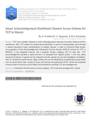 Smart Acknowledgement Distributed Channel Access Scheme for TCP in MANETs