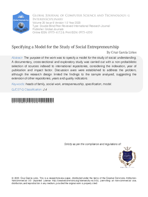 Specifying a Model for the Study of Social Entrepreneurship