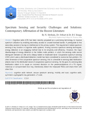 Spectrum Sensing and Security Challenges and Solutions: Contemporary Affirmation of the Recent Literature