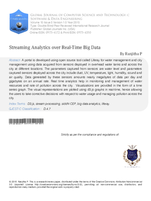 Streaming Analytics Over Real-Time  Big Data