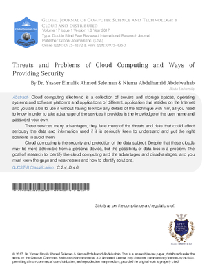 Threats and Problems of Cloud Computing and Ways of Providing Security