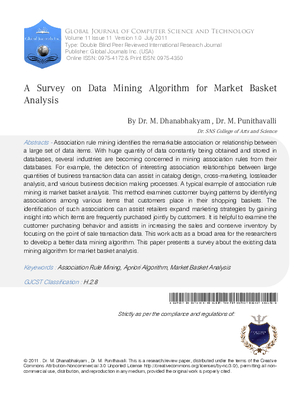 A Survey on Data Mining Algorithm for Market Basket Analysis