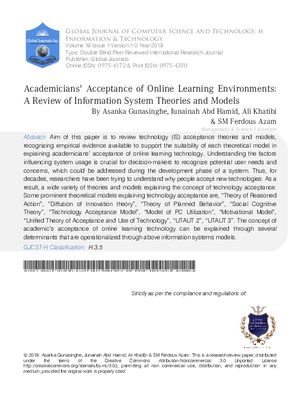 Academicians' Acceptance of Online Learning Environments: A Review of Information System Theories and Models