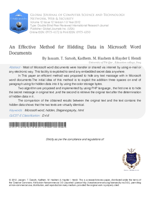 An Effective Method for Hidding Data in Microsoft Word Documents