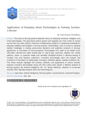 Applications of Emerging Smart Technologies in Farming Systems: A Review