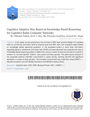 Cognitive Adaptive Mac Based on Knowledge Based Reasoning For Cognitive Radio Computer Networks