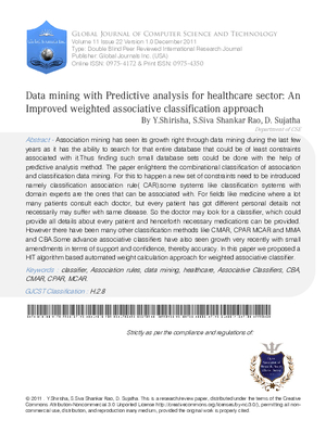 Data mining with Predictive analysis for healthcare sector: An Improved weighted associative classification approach
