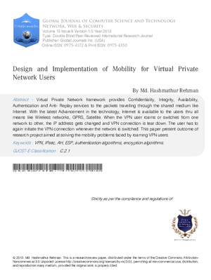 Design and Implementation of Mobility for Virtual Private Network Users