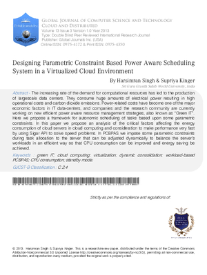 Designing Parametric Constraint Based Power Aware Scheduling System in a Virtualized Cloud Environment