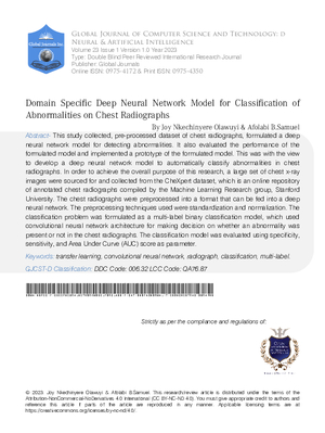 Domain Specific Deep Neural Network Model for Classification of Abnormalities on Chest Radiographs