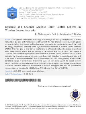 Dynamic and Channel Adaptive Error Control Scheme in Wireless Sensor Networks