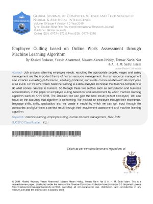 Employee Culling based on of Online Work Assessment through Machine Learning Algorithm